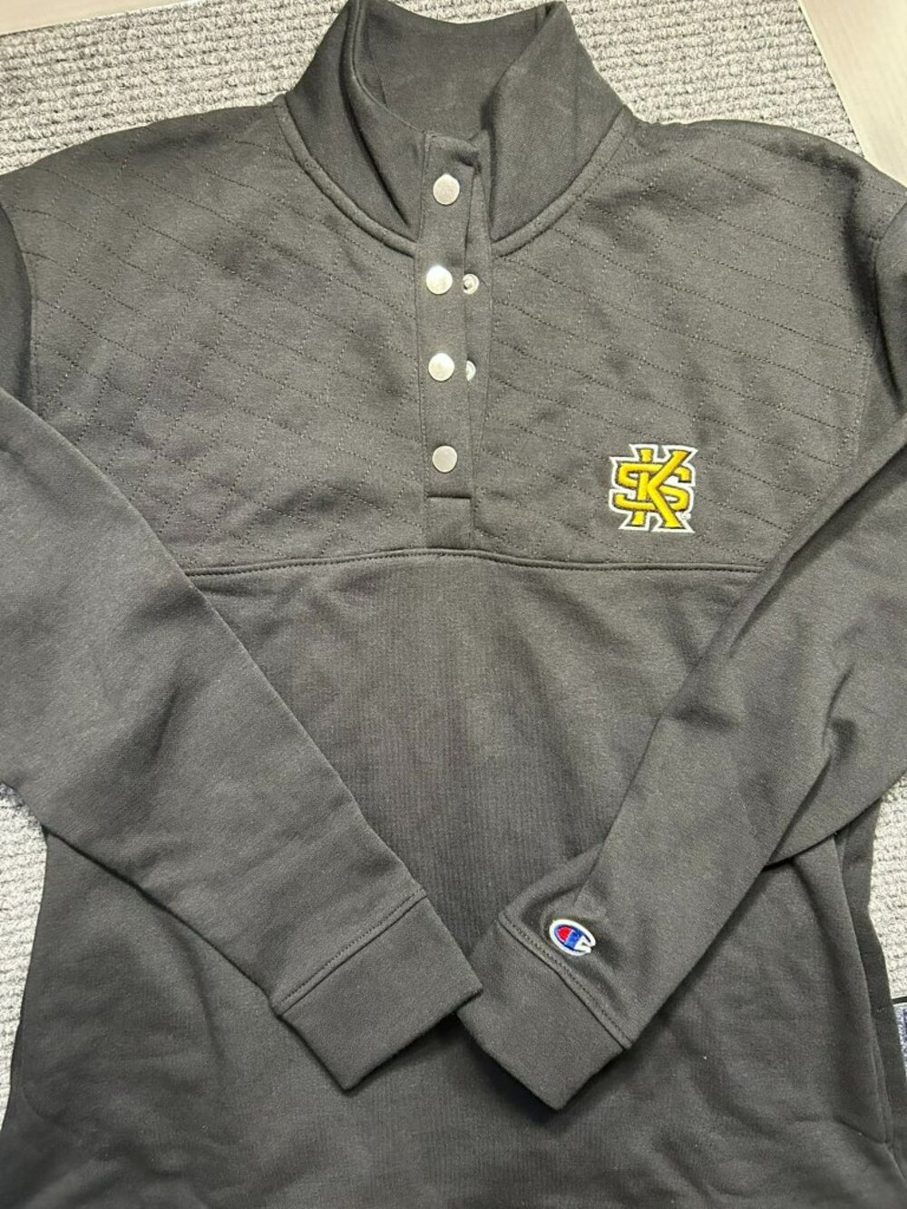 Champion Men's KSU Quarter Snap Pullover Sweatshirt S Black Cotton Blend